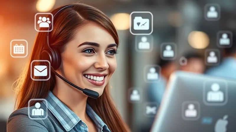 photorealistic, professional photography, 8K, cinematic lighting, sharp focus, depth of field, shot on a high-end DSLR, a customer service representative with a headset, smiling and interacting with a digital interface, surrounded by floating icons representing clear communication, prompt refunds, and customer satisfaction, with a subtle glow of positive customer experience.