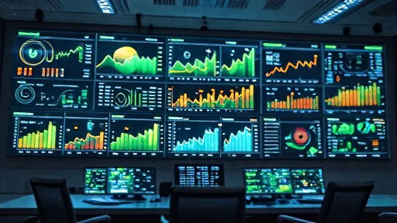 photorealistic, professional photography, 8K, cinematic lighting, sharp focus, depth of field, shot on a high-end DSLR, a complex, glowing data visualization dashboard showing various environmental and social KPIs with upward trends, presented on multiple screens in a clean, futuristic corporate control room, symbolizing transparent and data-driven CSR reporting.