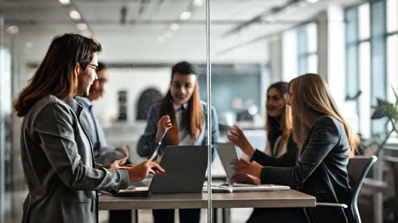 A photorealistic conceptual image depicting a transparent, shimmering wall or barrier subtly separating two groups of diverse professionals. One group is in a modern office setting, engaged in lively discussion. The other group, working remotely from home offices, appears slightly muted or less engaged, reaching out towards the office group through the invisible barrier. Cinematic lighting, sharp focus on the barrier and the subtle emotional expressions of the remote workers, depth of field blurring the background, 8K hyper-detailed, professional photography. A photorealistic conceptual image depicting a transparent, shimmering wall or barrier subtly separating two groups of diverse professionals. One group is in a modern office setting, engaged in lively discussion. The other group, working remotely from home offices, appears slightly muted or less engaged, reaching out towards the office group through the invisible barrier. Cinematic lighting, sharp focus on the barrier and the subtle emotional expressions of the remote workers, depth of field blurring the background, 8K hyper-detailed, professional photography.