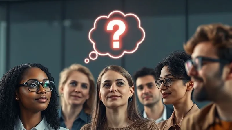 A photorealistic image of a diverse group of remote team members, each with a thought bubble above their head containing a question mark, but with a clear, open communication channel (represented by a glowing, smooth line) between them, signifying psychological safety and open inquiry. Professional photography, 8K, cinematic lighting, sharp focus, depth of field. A photorealistic image of a diverse group of remote team members, each with a thought bubble above their head containing a question mark, but with a clear, open communication channel (represented by a glowing, smooth line) between them, signifying psychological safety and open inquiry. Professional photography, 8K, cinematic lighting, sharp focus, depth of field.