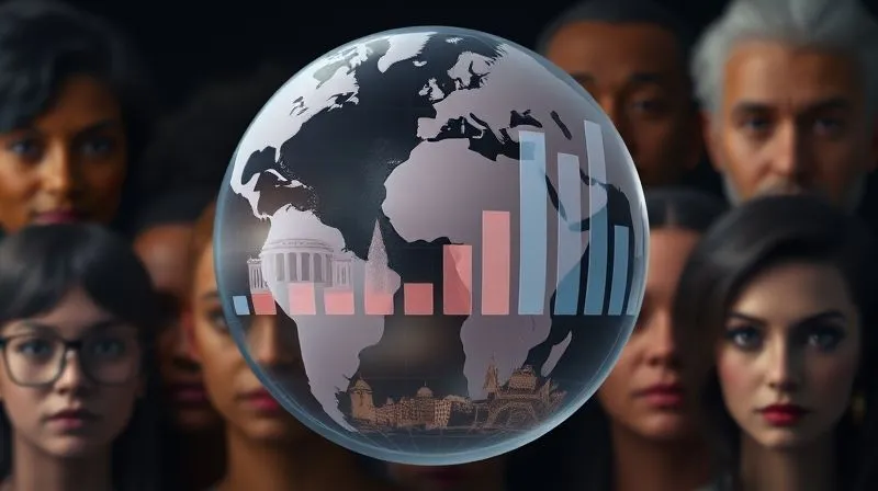 A photorealistic, professional photography, 8K image of a stylized, transparent 3D globe with different cultural symbols (e.g., a subtle pagoda, a modern skyscraper, a tribal mask, a European castle icon) subtly integrated into its surface. Overlaid are translucent, overlapping bar charts representing Hofstede's cultural dimensions (e.g., power distance, individualism), showing varying heights across different regions. Cinematic lighting, sharp focus on the globe and charts, depth of field blurring a background of diverse, slightly out-of-focus faces. Emotionally resonant, symbolizing the complexity of global collaboration.