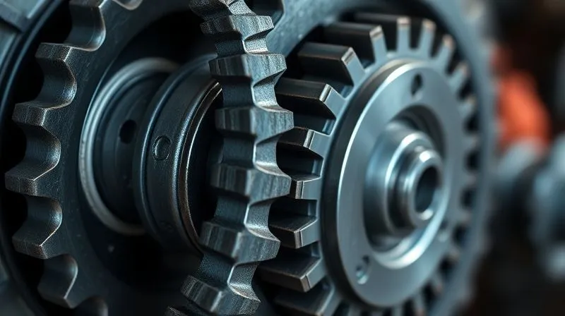 Photorealistic, professional photography, 8K, cinematic lighting, sharp focus, depth of field, shot on a high-end DSLR. A clear, well-oiled machine with gears perfectly meshed on one side, transitioning to a section where gears are slightly misaligned and dusty, symbolizing process degradation over time. The image should evoke the contrast between initial success and gradual regression.