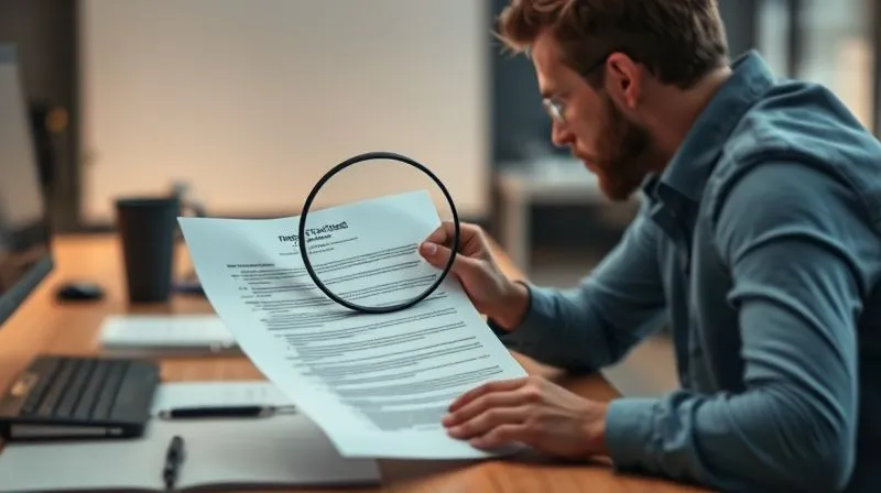 A photorealistic image of a project manager at a desk, reviewing a complex change request document, with a magnifying glass over a critical clause. Behind them, a blurred project timeline stretches towards a clear finish line. Cinematic lighting, professional photography, 8K hyper-detailed.