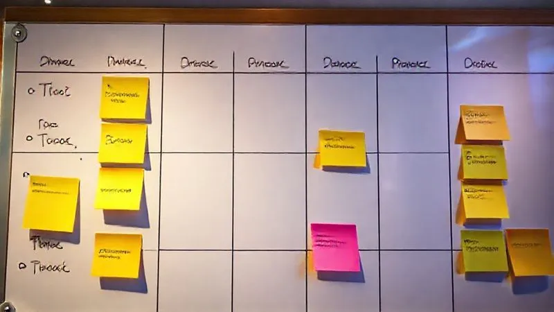 A stylized, vibrant visualization of an Agile sprint board with sticky notes representing tasks moving across columns like "To Do," "In Progress," and "Done." The board is illuminated with soft, focused light, symbolizing controlled progress within clear boundaries. Photorealistic, professional photography, 8K, cinematic lighting, sharp focus, depth of field, shot on a high-end DSLR. A stylized, vibrant visualization of an Agile sprint board with sticky notes representing tasks moving across columns like "To Do," "In Progress," and "Done." The board is illuminated with soft, focused light, symbolizing controlled progress within clear boundaries. Photorealistic, professional photography, 8K, cinematic lighting, sharp focus, depth of field, shot on a high-end DSLR.
