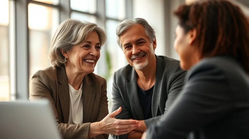 A photorealistic, professional photograph of a seasoned, empathetic business leader (perhaps a woman in her 50s, diverse ethnicity) in a modern, light-filled office, engaged in a mentoring conversation with a younger, diverse team member. The leader is leaning in, actively listening, with a warm, encouraging expression. Cinematic lighting, sharp focus on their interaction, depth of field blurring the background, 8K hyper-detailed.
