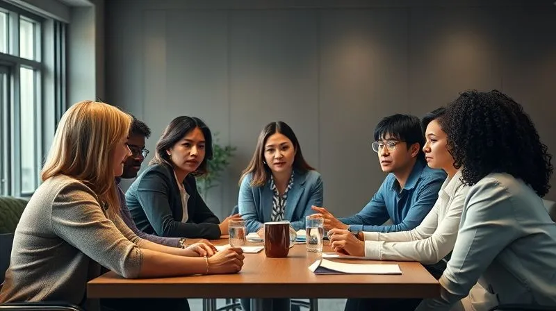 A photorealistic image of a diverse group of professionals sitting around a table, actively listening and speaking, with visible expressions of empathy and understanding. The scene is well-lit, professional photography, 8K, cinematic lighting, sharp focus, depth of field, shot on a high-end DSLR, emphasizing connection and open dialogue. A photorealistic image of a diverse group of professionals sitting around a table, actively listening and speaking, with visible expressions of empathy and understanding. The scene is well-lit, professional photography, 8K, cinematic lighting, sharp focus, depth of field, shot on a high-end DSLR, emphasizing connection and open dialogue.