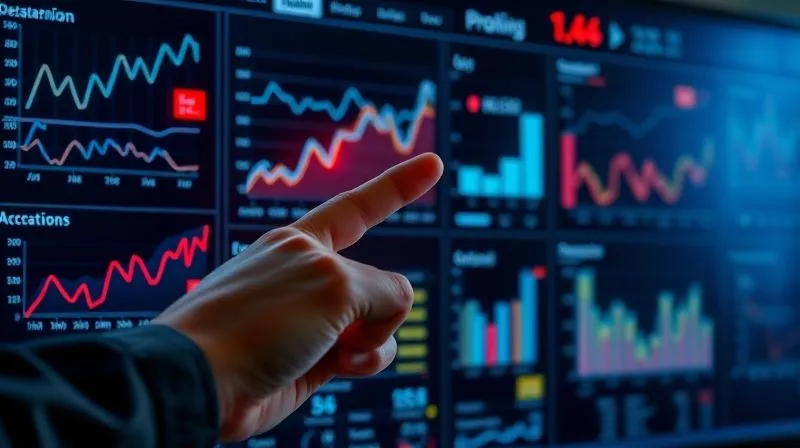 A photorealistic, professional photography, 8K, cinematic lighting, sharp focus, depth of field, shot on a high-end DSLR, depicting a sophisticated digital dashboard with various charts and graphs, but with specific, subtle metrics (represented by small, glowing red dots) indicating potential anomalies. The overall image conveys an 'early warning system' for complex project data, with a human hand pointing to one of the subtle warning signs.