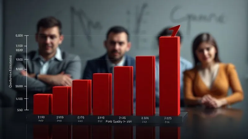 A photorealistic 3D bar chart showing a significant increase in operational costs and compliance fines over five years, with "Poor Data Quality" labeled as the primary driver. The bars are red and rising, set against a backdrop of a frustrated business team. Professional photography, 8K, cinematic lighting, sharp focus, depth of field.