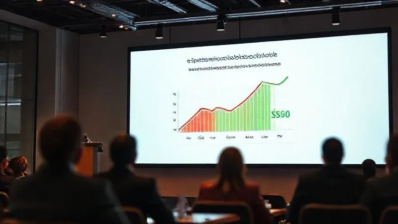 A photorealistic, professional photography, 8K, cinematic lighting, sharp focus, depth of field, shot on a high-end DSLR, showing a compelling presentation slide on a large screen in a modern conference room. The slide features a clear, concise infographic demonstrating the before-and-after impact of data governance on a key business metric, using contrasting colors (e.g., red for 'before' and green for 'after') and prominent dollar figures, capturing the attention of a focused executive audience.