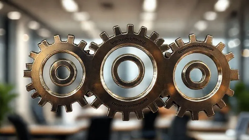 A photorealistic image of several interlocking gears, each labeled with a strategic business objective (e.g., 'Revenue Growth', 'Cost Reduction', 'Talent Retention') smoothly connecting with smaller gears labeled with HR initiatives (e.g., 'Leadership Training', 'DEI Program', 'Performance Management'). The gears are shining, well-oiled, and perfectly aligned, symbolizing synergy. Professional photography, 8K, cinematic lighting, sharp focus, depth of field blurring a corporate office background, shot on a high-end DSLR. A photorealistic image of several interlocking gears, each labeled with a strategic business objective (e.g., 'Revenue Growth', 'Cost Reduction', 'Talent Retention') smoothly connecting with smaller gears labeled with HR initiatives (e.g., 'Leadership Training', 'DEI Program', 'Performance Management'). The gears are shining, well-oiled, and perfectly aligned, symbolizing synergy. Professional photography, 8K, cinematic lighting, sharp focus, depth of field blurring a corporate office background, shot on a high-end DSLR.
