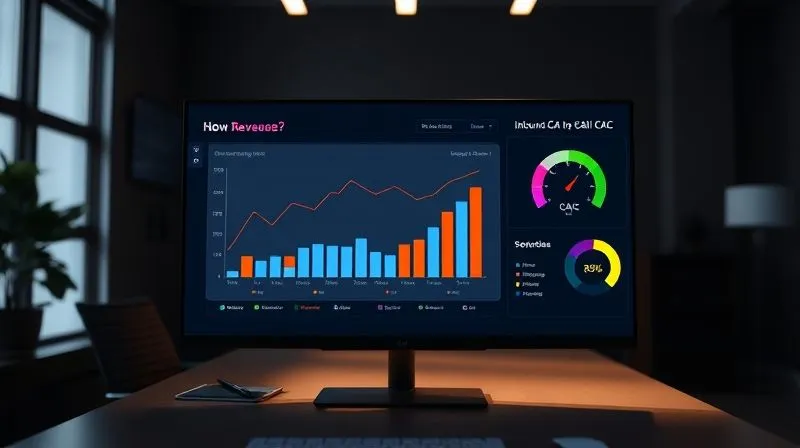 A professional, photorealistic screenshot of a sleek, modern executive dashboard displayed on a large monitor in a dimly lit office. The dashboard shows clear, intuitive data visualizations: a prominent line graph indicating consistent revenue growth, a clean bar chart comparing inbound CAC to overall CAC, and a gauge showing a high percentage of revenue attributed to inbound. The overall design is minimalist with a focus on key performance indicators (KPIs). Professional photography, 8K, cinematic lighting, sharp focus on the screen, depth of field blurring the background, shot on a high-end DSLR. A professional, photorealistic screenshot of a sleek, modern executive dashboard displayed on a large monitor in a dimly lit office. The dashboard shows clear, intuitive data visualizations: a prominent line graph indicating consistent revenue growth, a clean bar chart comparing inbound CAC to overall CAC, and a gauge showing a high percentage of revenue attributed to inbound. The overall design is minimalist with a focus on key performance indicators (KPIs). Professional photography, 8K, cinematic lighting, sharp focus on the screen, depth of field blurring the background, shot on a high-end DSLR.