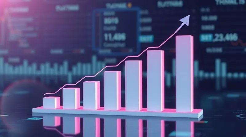 A photorealistic 3D bar chart showing a clear upward trend in conversion rates over time, with data points highlighted. The chart is clean, professional, and visually compelling, against a subtle background of digital data streams. Cinematic lighting, 8K hyper-detailed, sharp focus on the chart, depth of field. Shot on a high-end DSLR.