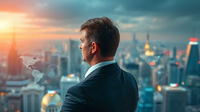 A photorealistic image of a business executive looking out over a futuristic cityscape, with holographic data projections floating around them, indicating strategic insights and future growth. The executive has a confident and visionary expression. Cinematic lighting, 8K hyper-detailed, sharp focus on the executive, depth of field blurring the city, shot on a high-end DSLR. A photorealistic image of a business executive looking out over a futuristic cityscape, with holographic data projections floating around them, indicating strategic insights and future growth. The executive has a confident and visionary expression. Cinematic lighting, 8K hyper-detailed, sharp focus on the executive, depth of field blurring the city, shot on a high-end DSLR.