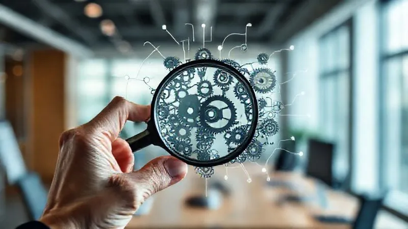 photorealistic, professional photography, 8K, cinematic lighting, sharp focus, depth of field, shot on a high-end DSLR. A hand holding a magnifying glass over a complex, intertwining network of gears and subtle electrical currents, symbolizing the interconnected and often hidden mechanisms of organizational performance and training impact. The background is a softly blurred corporate office environment. photorealistic, professional photography, 8K, cinematic lighting, sharp focus, depth of field, shot on a high-end DSLR. A hand holding a magnifying glass over a complex, intertwining network of gears and subtle electrical currents, symbolizing the interconnected and often hidden mechanisms of organizational performance and training impact. The background is a softly blurred corporate office environment.