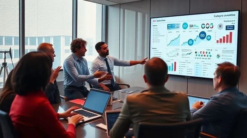 A photorealistic, professional photography, 8K, cinematic lighting, sharp focus, depth of field, shot on a high-end DSLR, of a diverse group of business professionals in a modern boardroom, engaged in a lively discussion, pointing at a complex data visualization on a large screen, representing the challenges and solutions in proving TBL value. The mood is collaborative and problem-solving. A photorealistic, professional photography, 8K, cinematic lighting, sharp focus, depth of field, shot on a high-end DSLR, of a diverse group of business professionals in a modern boardroom, engaged in a lively discussion, pointing at a complex data visualization on a large screen, representing the challenges and solutions in proving TBL value. The mood is collaborative and problem-solving.