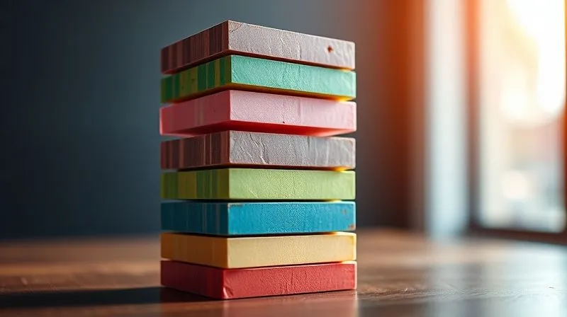 photorealistic, professional photography, 8K, cinematic lighting, sharp focus, depth of field, shot on a high-end DSLR, a stack of abstract, colorful building blocks, representing qualitative insights, being carefully transformed into a solid, clear, and perfectly aligned structure, symbolizing the conversion of qualitative data into quantitative value. The lighting is warm and inviting, suggesting clarity.