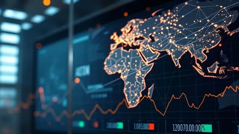 photorealistic, professional photography, 8K, cinematic lighting, sharp focus, depth of field, shot on a high-end DSLR. A network of glowing, interconnected lines and nodes representing a global supply chain, with a section of the network appearing dim and fragmented, symbolizing disruption and a sudden demand drop. In the foreground, a highly detailed digital dashboard displays flashing alert icons and plummeting sales figures, reflecting the immediate impact.