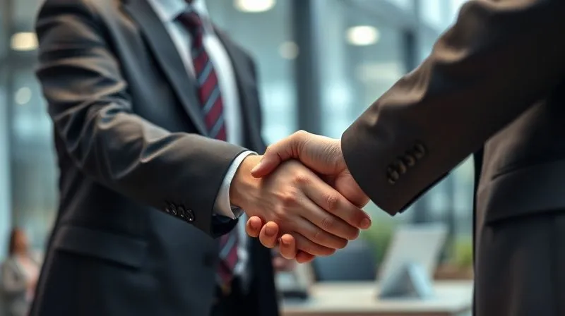 A photorealistic image of a small business owner shaking hands with a professional business consultant or lawyer in a modern office setting, signifying expert guidance and problem resolution. Professional photography, 8K, cinematic lighting, sharp focus on the handshake, depth of field blurring the background, shot on a high-end DSLR. A photorealistic image of a small business owner shaking hands with a professional business consultant or lawyer in a modern office setting, signifying expert guidance and problem resolution. Professional photography, 8K, cinematic lighting, sharp focus on the handshake, depth of field blurring the background, shot on a high-end DSLR.
