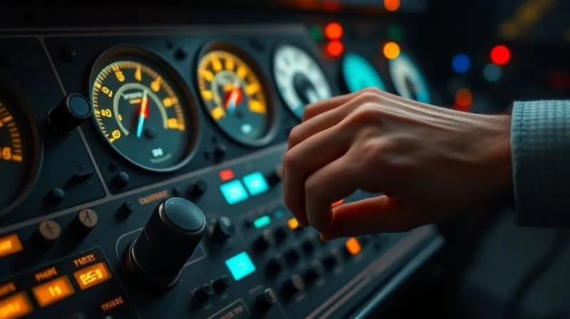 photorealistic, professional photography, 8K, cinematic lighting, sharp focus, depth of field, shot on a high-end DSLR, a hand meticulously adjusting the dials and levers of an old, intricate analog control panel, with vibrant digital dashboards glowing in the background, symbolizing fine-tuning and continuous iteration after a major strategic pivot.