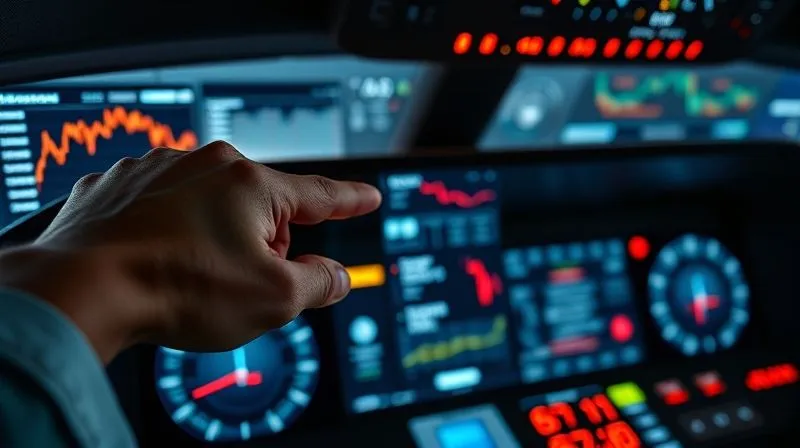 A photorealistic dashboard displaying real-time market data, trending graphs, and alert notifications, with a hand pointing to an anomaly. Cinematic lighting, sharp focus on the data, depth of field. 8K hyper-detailed, professional photography.