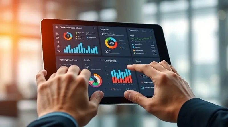 A photorealistic image of a sleek, modern dashboard on a tablet, displaying various business metrics like sales charts, partner performance, and communication logs. Hands are interacting with the touch screen, symbolizing streamlined operations and data-driven decisions. Professional photography, 8K, cinematic lighting, sharp focus on the tablet screen, depth of field blurring the background. A photorealistic image of a sleek, modern dashboard on a tablet, displaying various business metrics like sales charts, partner performance, and communication logs. Hands are interacting with the touch screen, symbolizing streamlined operations and data-driven decisions. Professional photography, 8K, cinematic lighting, sharp focus on the tablet screen, depth of field blurring the background.
