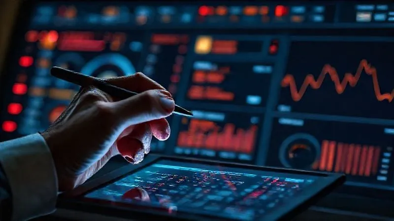 A photorealistic image of a digital dashboard displaying critical alerts and red indicators, a human hand with a stylus interacting with a tablet, cinematic lighting, sharp focus on the alerts, depth of field, 8K, professional photography, shot on a high-end DSLR, conveying urgency and data analysis.