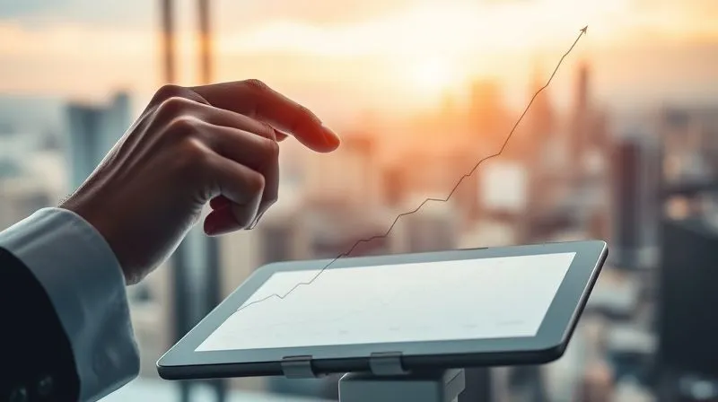 A professional, photorealistic photography, 8K, cinematic lighting, sharp focus, depth of field, shot on a high-end DSLR, depicting a person's hand confidently drawing an upward-trending line on a clear financial graph displayed on a tablet, with a blurred, optimistic cityscape in the background, conveying successful navigation and future growth.