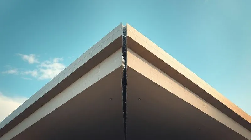 A photorealistic image of a strong, modern architectural structure with a visible, repaired crack that has been reinforced, symbolizing resilience and commitment after a challenge. The structure stands against a clear, hopeful sky. Professional photography, 8K, cinematic lighting, sharp focus, depth of field, shot on a high-end DSLR.