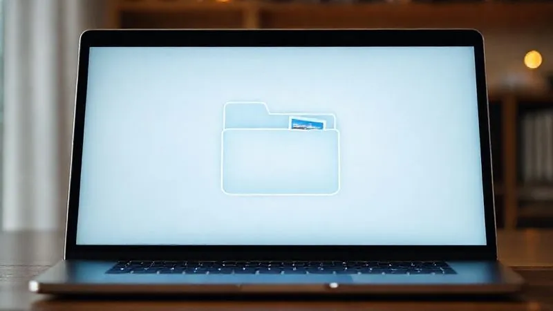 A photorealistic, professional photography, 8K, cinematic lighting, sharp focus, depth of field, shot on a high-end DSLR image of a perfectly organized digital folder icon on a sleek laptop screen, with documents and images neatly arranged within, symbolizing a meticulously prepared reinstatement appeal. The screen glows with a soft, confident light.