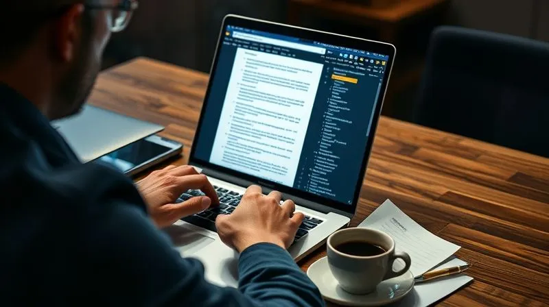 photorealistic, professional photography, 8K, cinematic lighting, sharp focus, depth of field, shot on a high-end DSLR, a person meticulously reviewing website content on a laptop, with multiple browser tabs open showing different pages. The screen displays highlighted text and data points, indicating a detailed content audit. A cup of coffee and notes are on the desk, conveying focus and expertise. photorealistic, professional photography, 8K, cinematic lighting, sharp focus, depth of field, shot on a high-end DSLR, a person meticulously reviewing website content on a laptop, with multiple browser tabs open showing different pages. The screen displays highlighted text and data points, indicating a detailed content audit. A cup of coffee and notes are on the desk, conveying focus and expertise.