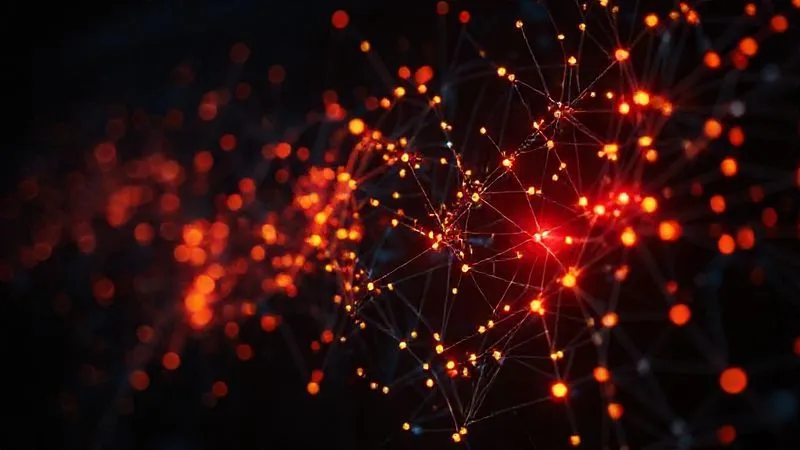 photorealistic, professional photography, 8K, cinematic lighting, sharp focus, depth of field, shot on a high-end DSLR, a complex, glowing neural network or algorithm visualization, with specific nodes highlighted in red indicating a 'change' or 'impact', against a dark, analytical background.