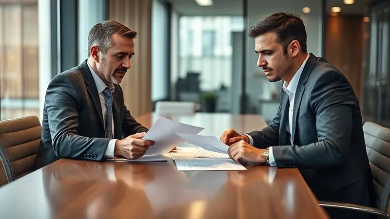 A photorealistic image of two business people, one representing the vendor and the other the client, in a negotiation setting, with a subtle tension in the air but also a willingness to find common ground. They are seated at a modern conference table, reviewing documents. Cinematic lighting, professional photography, 8K, sharp focus on their expressions and the table, depth of field blurring the background, shot on a high-end DSLR. A photorealistic image of two business people, one representing the vendor and the other the client, in a negotiation setting, with a subtle tension in the air but also a willingness to find common ground. They are seated at a modern conference table, reviewing documents. Cinematic lighting, professional photography, 8K, sharp focus on their expressions and the table, depth of field blurring the background, shot on a high-end DSLR.