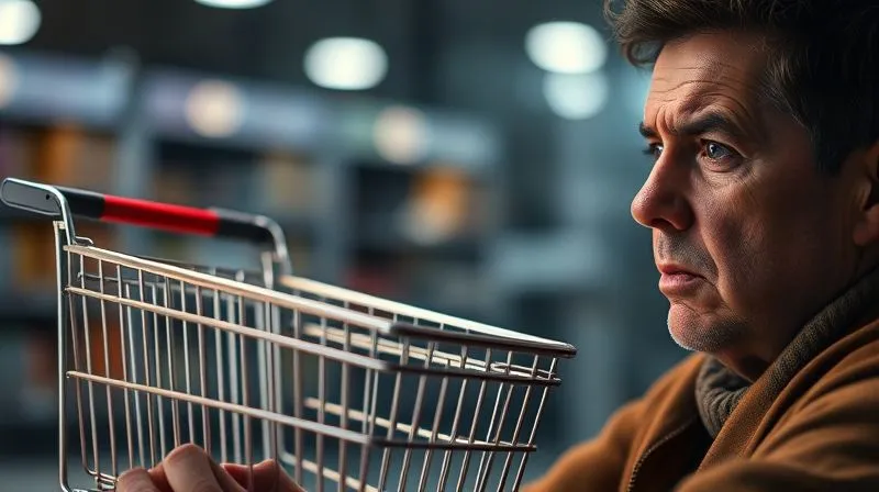 A photorealistic image of a frustrated person looking at a digital shopping cart with a large, unexpected shipping cost displayed. Cinematic lighting, sharp focus on the person's expression of dismay, depth of field. 8K hyper-detailed. A photorealistic image of a frustrated person looking at a digital shopping cart with a large, unexpected shipping cost displayed. Cinematic lighting, sharp focus on the person's expression of dismay, depth of field. 8K hyper-detailed.