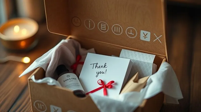 photorealistic, professional photography, 8K, cinematic lighting, sharp focus, depth of field, shot on a high-end DSLR of beautifully packaged e-commerce products inside an open box, with a handwritten thank-you note and a small, appealing free gift visible, suggesting a premium unboxing experience. The background is softly blurred, focusing on the contents. photorealistic, professional photography, 8K, cinematic lighting, sharp focus, depth of field, shot on a high-end DSLR of beautifully packaged e-commerce products inside an open box, with a handwritten thank-you note and a small, appealing free gift visible, suggesting a premium unboxing experience. The background is softly blurred, focusing on the contents.