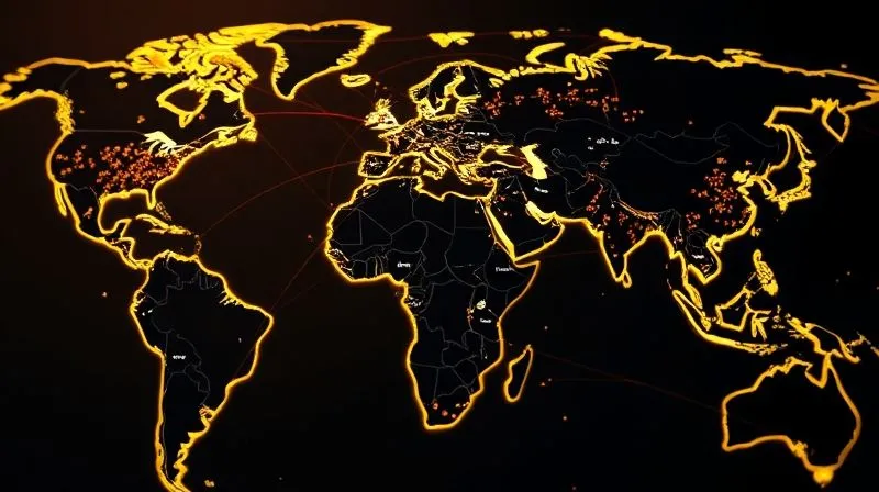 A photorealistic, professional photography, 8K, cinematic lighting, sharp focus, depth of field, shot on a high-end DSLR, showing a detailed global map with multiple interconnected glowing lines representing diverse supply routes and manufacturing hubs spread across different continents, with no single point of failure, symbolizing a geographically dispersed and resilient supply chain.