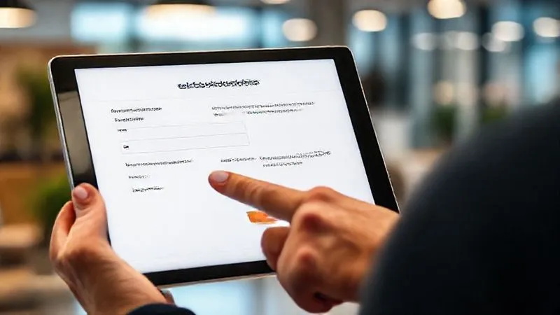 A photorealistic image of a customer looking at a clear, easy-to-understand digital subscription sign-up form on a tablet, with a friendly hand pointing to transparent terms and conditions. The scene is brightly lit, professional photography, 8K, cinematic lighting, sharp focus on the tablet screen, depth of field blurring a modern office background.