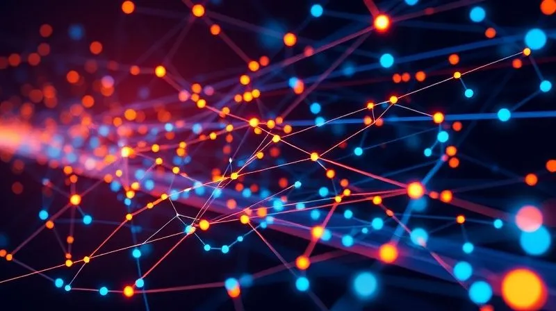 photorealistic, professional photography, 8K, cinematic lighting, sharp focus, depth of field, shot on a high-end DSLR, a complex network of glowing lines and nodes, symbolizing data flowing through a proactive communication system, with some lines highlighting potential issues before they become critical, in a modern, clean digital interface.
