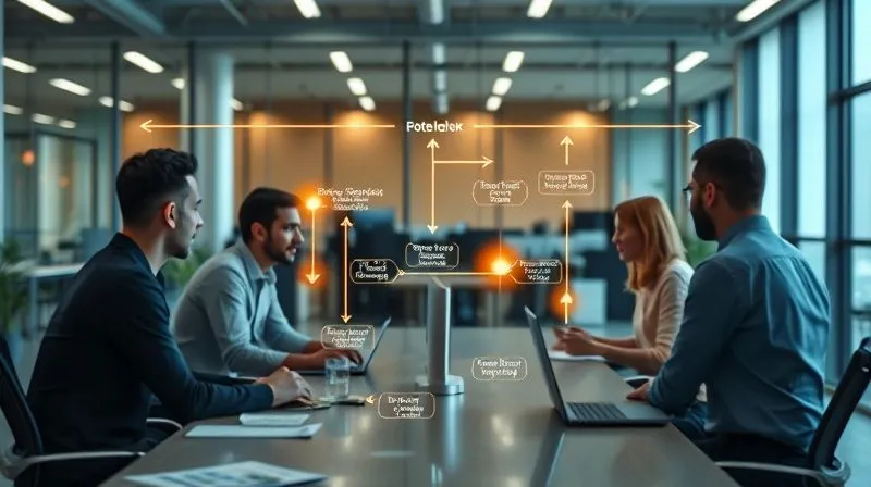 photorealistic, professional photography, 8K, cinematic lighting, sharp focus, depth of field, shot on a high-end DSLR, a dynamic flowchart diagram with glowing arrows showing a streamlined, efficient workflow, bottlenecks highlighted and then cleared, symbolizing optimized issue resolution, in a modern office environment with a diverse team collaborating.