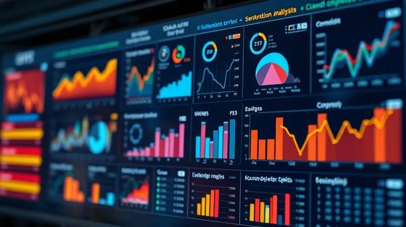 photorealistic, professional photography, 8K, cinematic lighting, sharp focus, depth of field, shot on a high-end DSLR, a dynamic and interactive data dashboard displaying various customer service metrics like CSAT, NPS, FCR, and sentiment analysis, with glowing lines connecting different data points, symbolizing actionable insights for continuous improvement, in a modern data center setting.