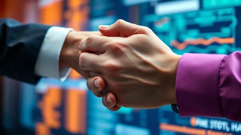 photorealistic, professional photography, 8K, cinematic lighting, sharp focus, depth of field, shot on a high-end DSLR, two hands clasped firmly, one representing a customer and the other a business, over a blurred background of a digital interface, symbolizing trust rebuilt and a strong relationship fostered after an issue is resolved, with warm, inviting light.