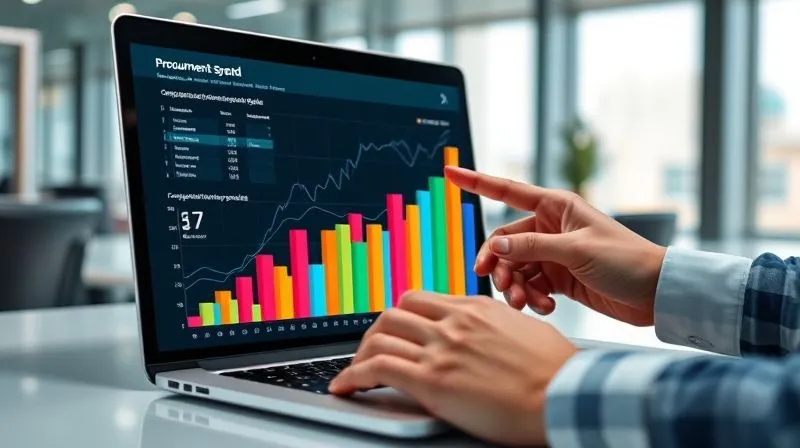 photorealistic, professional photography, 8K, cinematic lighting, sharp focus, depth of field, shot on a high-end DSLR, a vibrant, complex 3D bar chart emerging from a laptop screen, displaying categorized procurement spend data with clear peaks and valleys, a business professional's hands pointing at a specific data point, symbolizing detailed analysis and insight discovery, the background is a modern, clean office environment. photorealistic, professional photography, 8K, cinematic lighting, sharp focus, depth of field, shot on a high-end DSLR, a vibrant, complex 3D bar chart emerging from a laptop screen, displaying categorized procurement spend data with clear peaks and valleys, a business professional's hands pointing at a specific data point, symbolizing detailed analysis and insight discovery, the background is a modern, clean office environment.