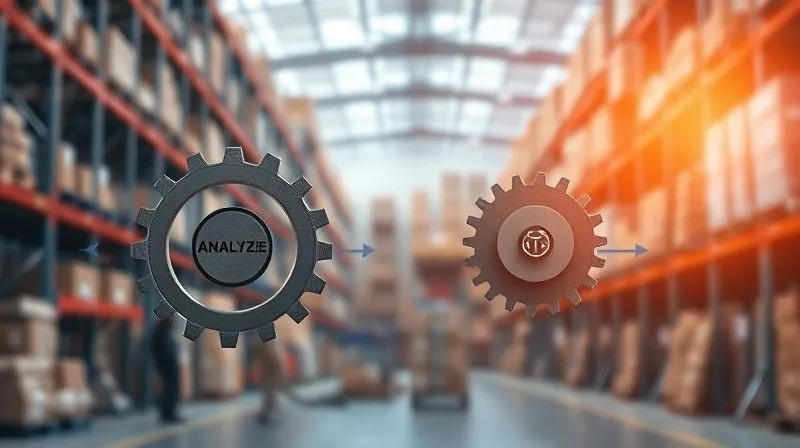 photorealistic, professional photography, 8K, cinematic lighting, sharp focus, depth of field, shot on a high-end DSLR, a continuous improvement cycle represented by interlocking gears smoothly turning, one gear labeled 'Analyze', another 'Strategize', 'Implement', and 'Review', set against a backdrop of a bustling but organized warehouse, symbolizing efficient operations and ongoing optimization, with a soft glow indicating progress and innovation. photorealistic, professional photography, 8K, cinematic lighting, sharp focus, depth of field, shot on a high-end DSLR, a continuous improvement cycle represented by interlocking gears smoothly turning, one gear labeled 'Analyze', another 'Strategize', 'Implement', and 'Review', set against a backdrop of a bustling but organized warehouse, symbolizing efficient operations and ongoing optimization, with a soft glow indicating progress and innovation.