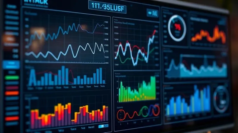A photorealistic image of a sophisticated dashboard displaying various real-time business metrics, charts, and graphs, with lines connecting different data points, representing integrated technology and data analytics for cost management, professional, cinematic lighting, sharp focus on the screen, 8K hyper-detailed.