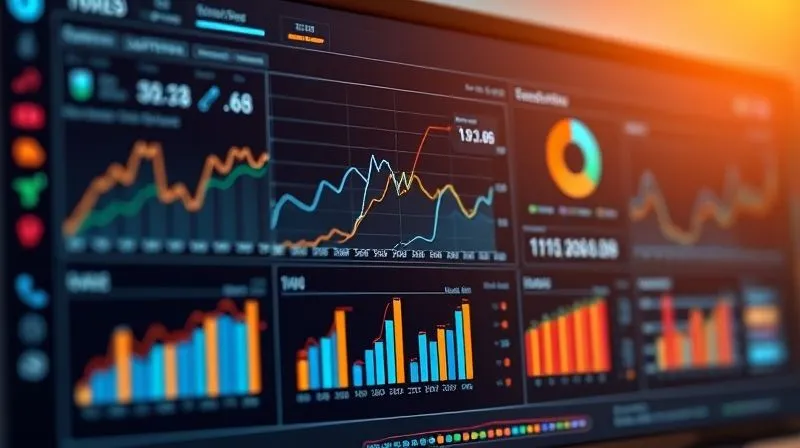 A photorealistic image of a dashboard displaying various customer loyalty metrics with upward trending graphs, data visualizations, 8K, sharp focus, depth of field.