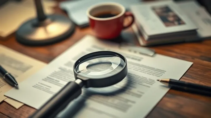 A photorealistic image of a detective's desk, with a magnifying glass over a blurred document, surrounded by notes and a cup of coffee. Cinematic lighting, sharp focus on the magnifying glass, depth of field, 8K hyper-detailed, professional photography, symbolizing investigation and analysis. A photorealistic image of a detective's desk, with a magnifying glass over a blurred document, surrounded by notes and a cup of coffee. Cinematic lighting, sharp focus on the magnifying glass, depth of field, 8K hyper-detailed, professional photography, symbolizing investigation and analysis.