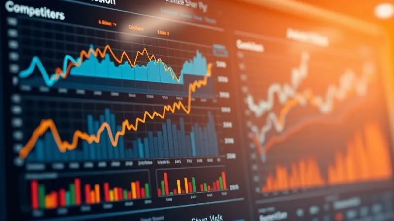 A photorealistic analytical dashboard displaying market share erosion, competitor growth, and customer sentiment trends. The dashboard features intricate data visualizations with glowing lines and bars, cinematic lighting, sharp focus on the central data points, depth of field blurring the background, 8K hyper-detailed, shot on a high-end DSLR.