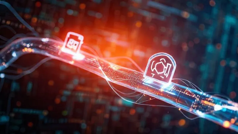 A photorealistic image of a clear, glowing communication pipeline connecting two abstract project icons, against a backdrop of complex data streams, symbolizing transparent and effective information flow. Cinematic lighting, vibrant colors, sharp focus, depth of field. 8K hyper-detailed, professional photography, shot on a high-end DSLR.