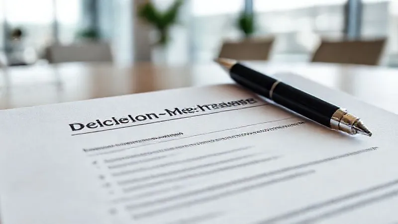 A photorealistic image of a legal document with a section clearly titled 'Decision-Making Framework' and bullet points outlining roles and responsibilities. A pen is poised over the document, suggesting active engagement. The background is a softly lit, modern office, professional photography, 8K, cinematic lighting, sharp focus, depth of field, shot on a high-end DSLR A photorealistic image of a legal document with a section clearly titled 'Decision-Making Framework' and bullet points outlining roles and responsibilities. A pen is poised over the document, suggesting active engagement. The background is a softly lit, modern office, professional photography, 8K, cinematic lighting, sharp focus, depth of field, shot on a high-end DSLR