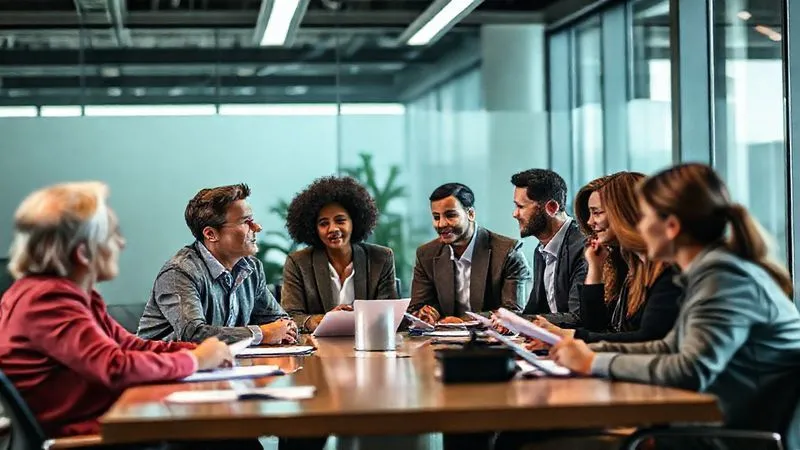 A photorealistic image of a diverse team of professionals around a conference table. One team member is speaking, making eye contact with another who is actively listening, leaning forward slightly with an open posture. Other team members are engaged, some taking notes, others nodding thoughtfully. The setting is a modern, well-lit office, professional photography, 8K, cinematic lighting, sharp focus, depth of field. A photorealistic image of a diverse team of professionals around a conference table. One team member is speaking, making eye contact with another who is actively listening, leaning forward slightly with an open posture. Other team members are engaged, some taking notes, others nodding thoughtfully. The setting is a modern, well-lit office, professional photography, 8K, cinematic lighting, sharp focus, depth of field.
