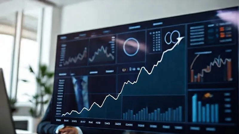 Photorealistic, professional photography, 8K, cinematic lighting, sharp focus, depth of field, shot on a high-end DSLR. A sophisticated business professional, male or female, intently analyzing a complex digital dashboard displaying various B2B revenue metrics, with a prominent downward-trending line graph in the foreground that subtly begins to curve upwards. The scene is set in a modern, minimalist office, emphasizing data-driven decision making and strategic insight.